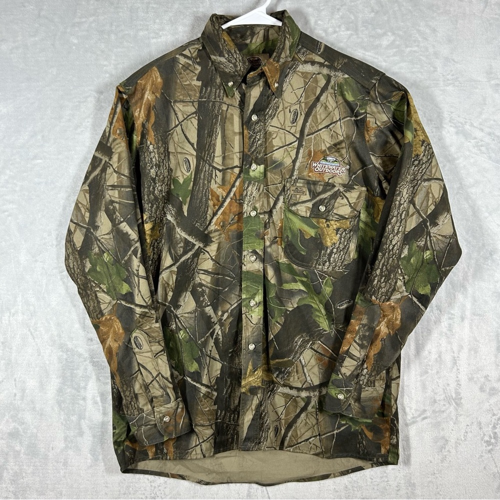 Vtg Whitewater Outdoors Camo Shirt Mens M Long Sleeve Real Tree Heavyweight